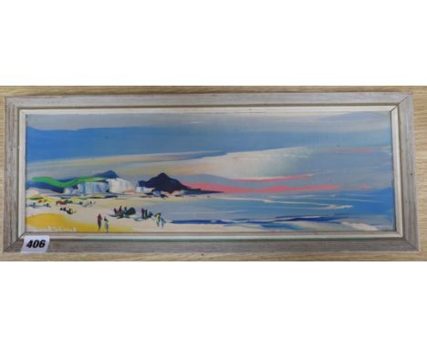 George R. Deakins, oil on board, Coastal landscape, signed, 15 x 45cm.