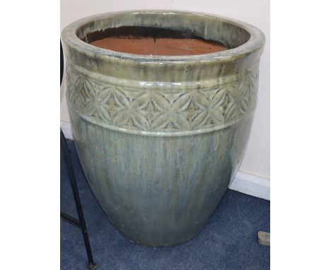 A large glazed garden planter W.50cm