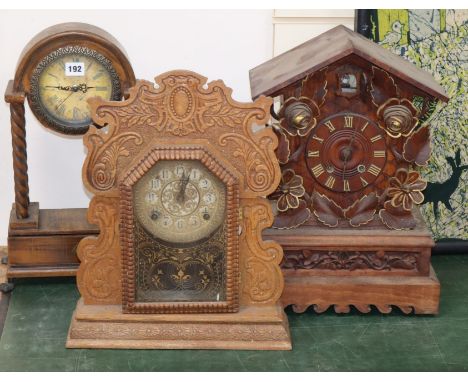 Three mantle clocks to include a cuckoo clock