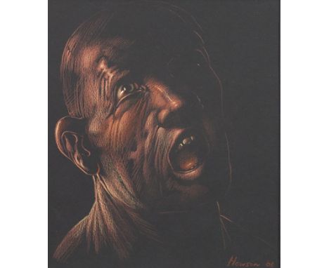 * PETER HOWSON OBE,SILENCEpastel on paper, signed and dated '0620cm x 19cmFramed and under glassLabel verso: The Scottish Gal