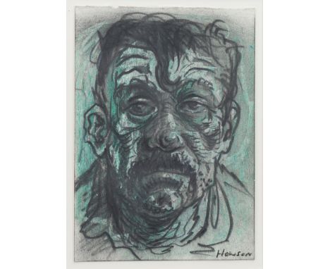 * PETER HOWSON OBE,MUSLIM, 1994mixed media on paper, signed20.5cm x 14.5cmMounted, framed and under glassLabel verso: Flowers