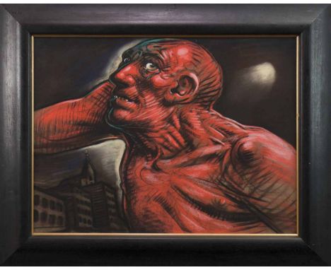 * PETER HOWSON OBE,WATCHING THE MOONpastel on paper, signed (obscured by frame)43cm x 58cmFramed and under glass.Note: authen