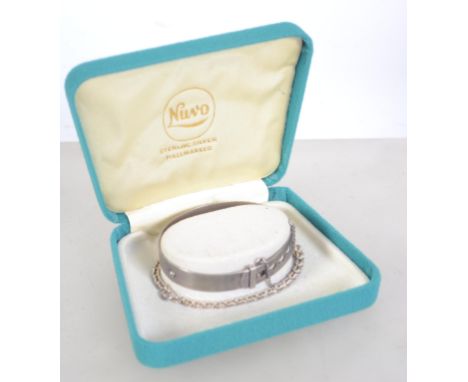 A silver machine turned christening bangle together with a silver link bracelet. 15.3g