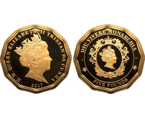 TRISTAN DA CUNHA. Elizabeth II, 1952-2022. Gold 5 pounds (5 sovereigns), 2017. Proof. Diu Vivere Monarchia Twelve-Sided Sover