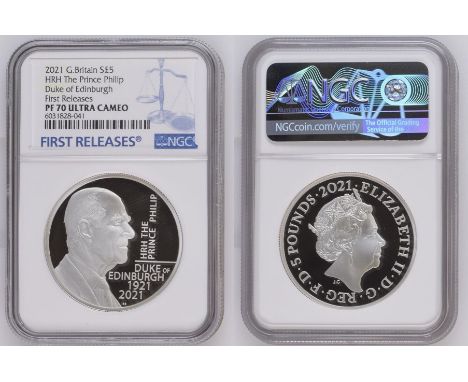UNITED KINGDOM. Elizabeth II, 1952-2022. Silver 5 pounds, 2021. Royal Mint. Proof. Issued to commemorate the life of HRH The 