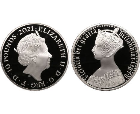 UNITED KINGDOM. Elizabeth II, 1952-2022. Silver 10 pounds, 2021. Royal Mint. Proof. The Great Engravers seriesA re-interpreta