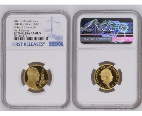 UNITED KINGDOM. Elizabeth II, 1952-2022. Gold 25 pounds, 2021. Royal Mint. Proof. Issued to commemorate the life of HRH The P