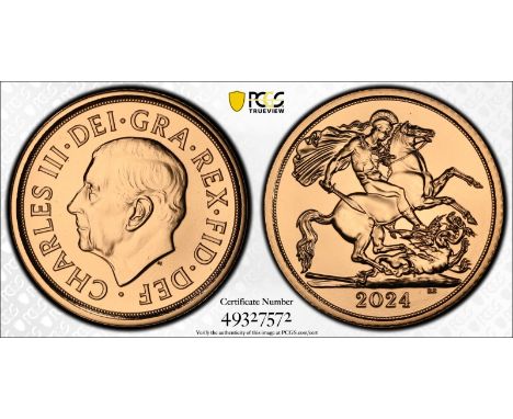 UNITED KINGDOM. Charles III, 2022-. Gold half-sovereign, 2024. Royal Mint. Uncrowned portrait of King Charles III left; MJ be