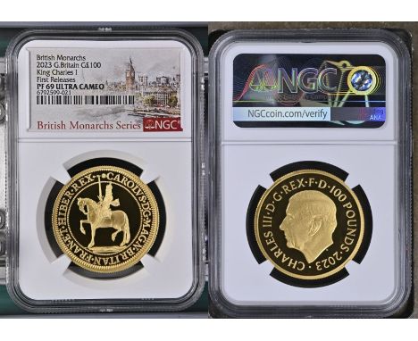 UNITED KINGDOM. Charles III, 2022-. Gold 100 pounds, 2023. Royal Mint. Proof. This design is the fifth release in a Royal Min