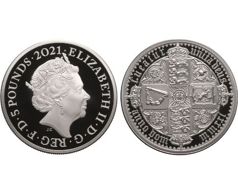 UNITED KINGDOM. Elizabeth II, 1952-2022. Silver 5 pounds, 2021. Royal Mint. Proof. The Great Engravers seriesA re-interpretat