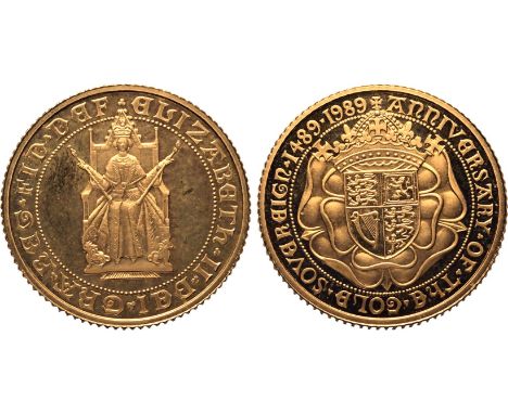 UNITED KINGDOM. Elizabeth II, 1952-2022. Gold half-sovereign, 1989. Royal Mint. Proof. Commemorating the 500 years anniversar