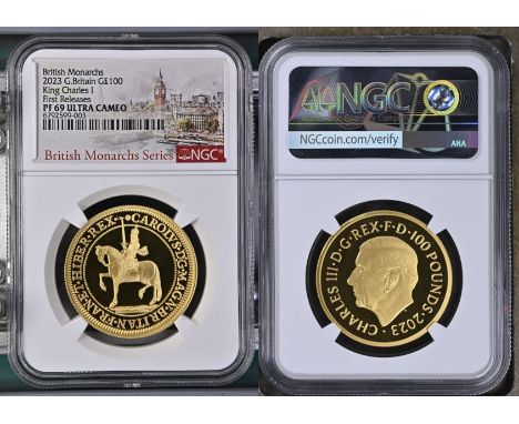 UNITED KINGDOM. Charles III, 2022-. Gold 100 pounds, 2023. Royal Mint. Proof. This design is the fifth release in a Royal Min