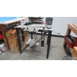 Metal roller frame table w air gauges, air hook ups, and contents (33" X 41" X 32")