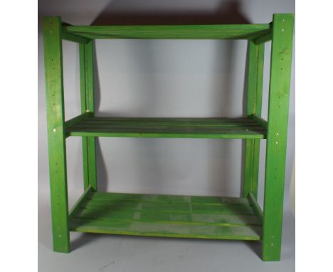 A Three Shelf Pine Tool Rack Painted Green.