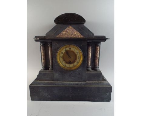 A Late 19th Century Marble and Slate Architectural Mantle Clock (in Need of Attention). 