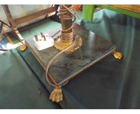 A Good Quality Brass Column Standard Lamp on Onyx Base with FOur Claw Feet.