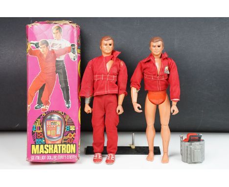 Three Kenner Six Million Dollar Man action figures featuring Maskatron (complete with 3 x faces, jacket, all limbs, 1 weapon,