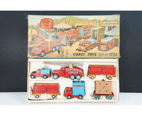 Boxed Corgi Major Chipperfield Circus Models Gift Set No. 23, complete with Land Rover 109" WB, International 6x6 Truck, 2 x 