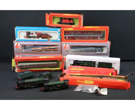 Collection of OO gauge model railway to include 6 x locomotives featuring boxed Airfix 54170-5 Central Pacific Jupiter 4-4-0 