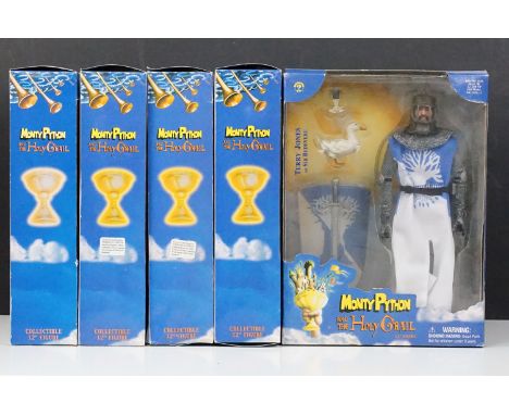 Five boxed Sideshow Collectibles Monty Python And The Holy Grail 12 Inch action figures to include Terry Jones As Sir Bedever