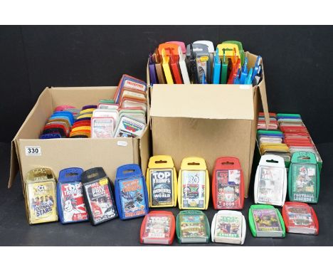 Large collection of cased Top Trumps cards featuring Choppers, Racing Cars, Motor Yachts, Motorcycles, Gromit Unleashed, Mini