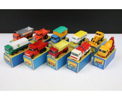 10 Boxed Matchbox 75 Series diecast commercial models to include 48 Dodge Dumper Truck, 21 Foden Concrete Truck, 58 DAF Girde