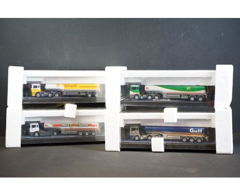 Four cased Corgi Modern Trucks diecast models to include 75102 ERF Tanker Shell UK Ltd, 75103 ERF Tanker BP, 75104 ERF Tanker