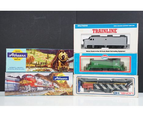 Five boxed HO gauge locomotives to include Walthers Trainline 931-200 ALOC FA 1 Undecorated, 2 x Athearn (4762 GP62 Powered D