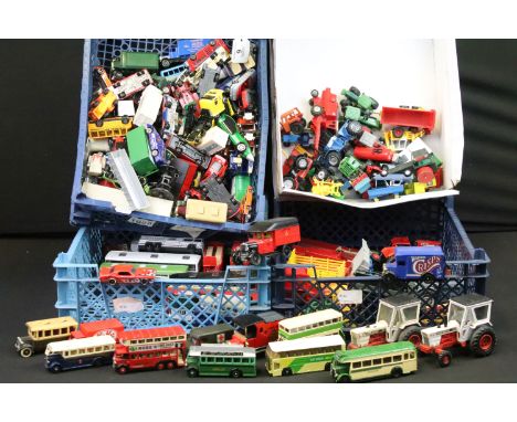 Quantity of mixed diecast featuring farming, trucks, buses, etc to include Corgi, Dinky, Matchbox, Heller, Siku, Hot Wheels &