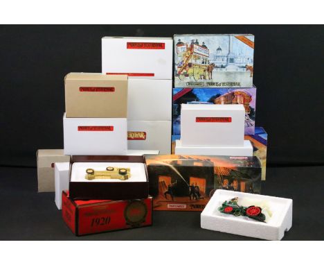 16 Boxed Matchbox diecast models to include 3 x Heritage Horse Drawn Carriage, 1 x Fire Engine YFF08 and 12 x Models of Yeste