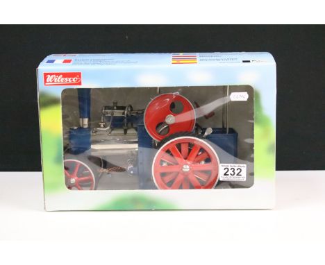 Steam Engine - Boxed Wilesco Steam Roller Traction Engine in blue and red, appearing unused, no paperwork, model vg, box gd o