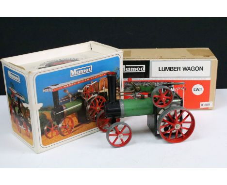 Steam Engine - Two boxed Mamod steam engines and wagons to include Mamod TE1A Steam Tractor (Complete with steering spoke and