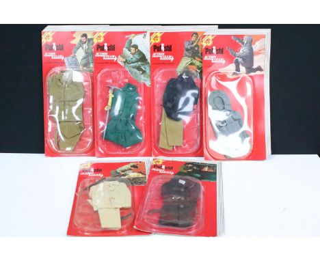 Six carded Polistil GI Joe Action Team clothing sets to include AT 24 Desert Explorer, AT 25 High Mountain Rescue, AT 23 Coun
