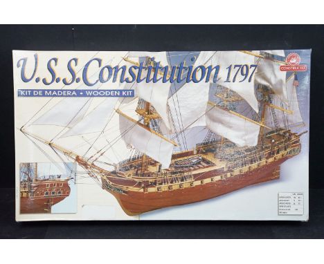 Boxed 1/82 scale Constructo Modelismo U.S.S. Constitution wooden model kit, kit No. 80836, box sealed and in vg condition wit