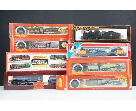 Eight boxed OO gauge locomotives to include 6 x Hornby (R320 LMS Class 5 Loco black livery, R309 BR Class A4 Loco Mallard, R3