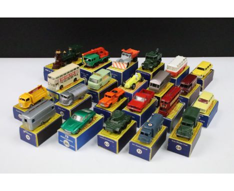 21 Boxed Matchbox Lesney 75 Series diecast models, play worn, to include 74 Mobile Caravan, 74 Daimler Bus, 75 Ferrari Berlin