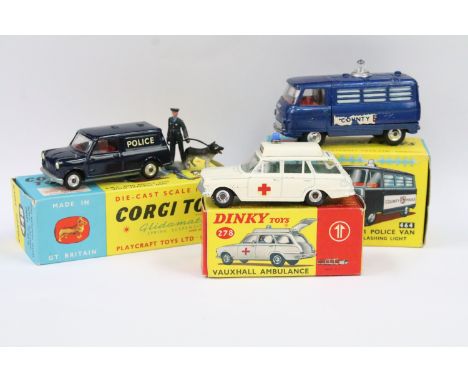 Three boxed emergency service related diecast models to include 2 x Corgi (464 Commer Police Van with flashing light, decals 