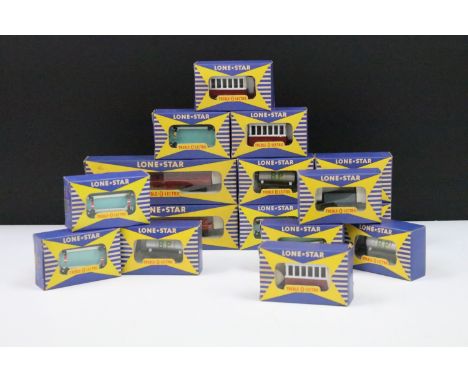 16 Boxed Lone Star Treble O Electric accessories to include 4 x BP Petrol Tank Wagon, 3 x Home Signals, 3 x Signal Box, 2 x D