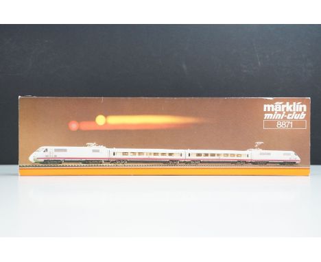 Boxed Marklin Mini Club Z gauge 8871 German Outline ICE 1 4-car high speed train pack, complete