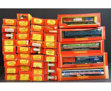 42 Boxed Hornby OO gauge items of rolling stock to include R216 BP 100 Ton Tank Wagon (tea), R020 Freightliner Wagon, R342 Ca