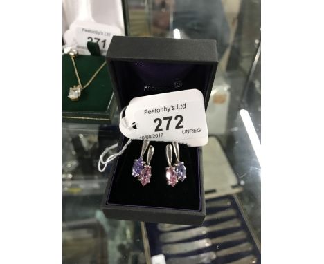 1 PAIR OF SILVER EARRINGS WITH COLOURED STONES