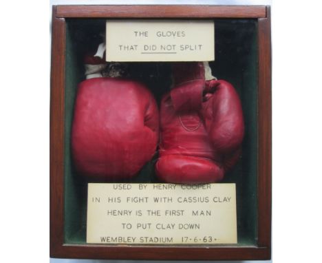 BOXING COOPER-CLAY Pair of boxing gloves worn by Henry Cooper when he fought Cassius Clay 1963 and put the great man onto his