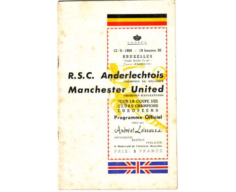 ANDERLECHT - MANCHESTER UTD 1956 Official programme for the first ever European Cup game played by an English Club, Anderlech