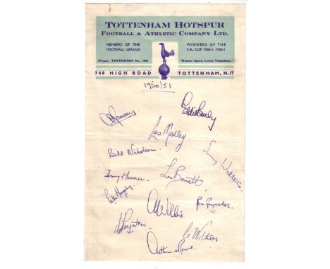 TOTTENHAM HOTSPUR AUTOGRAPHS 1950/1 Three letter headed sheets from 1950/1, 2 signed letters by Manager Arthur Rowe 9/10/50 a