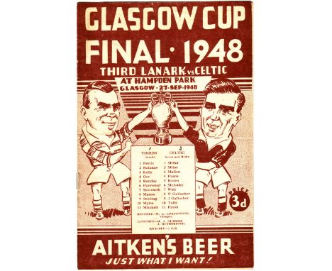 GLASGOW CUP FINAL 48 Official programme, Third Lanark v Celtic, 27/9/48, Glasgow Cup Final at Hampden, Thirds issue, score no