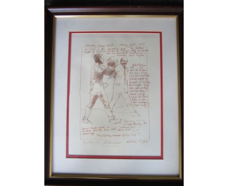 MANCHESTER UNITED-RILEY From the referee Neil Midgley collection. Framed, mounted sketch by famous artist Harold Riley depict