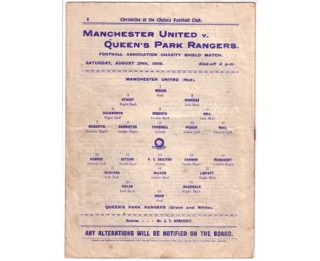 1908 CHARITY SHIELD - MAN UTD Eight page Chelsea programme issued to cover the 1908 Charity Shield , Manchester United v Quee