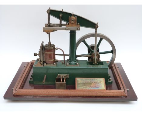 Stuart live steam model beam engine with Watts Parallel Motion, 1in bore, 2in stroke, 7in spoked flywheel and drain cocks, on