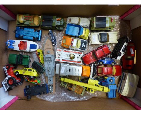 Twenty-nine Corgi and Dinky Toys diecast model vehicles including Corvette ship, David Brown tractor etc