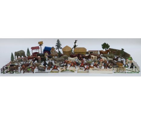 Over 150 John Hill & Co Johillco and Britains lead model farm animals, figures and accessories. 